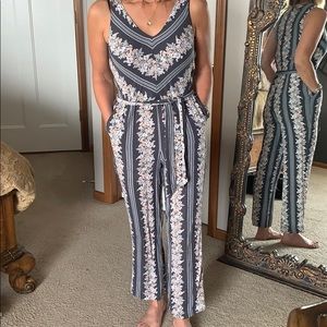 Grey and pink floral pantsuit